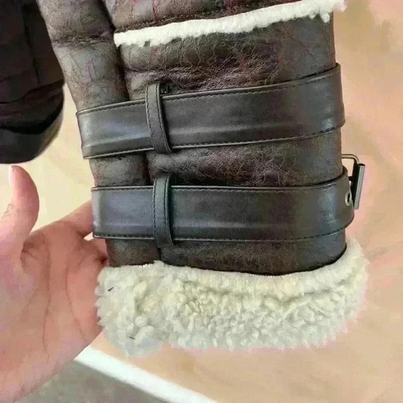 Crackled Faux Shearling Aviator Jacket  size XL - Picture 7 of 13